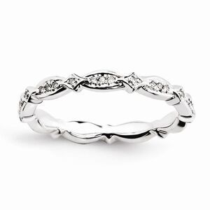 2.75mm Rhodium Sterling Silver Stackable .14Ctw H-I Diamond Band Sz 10